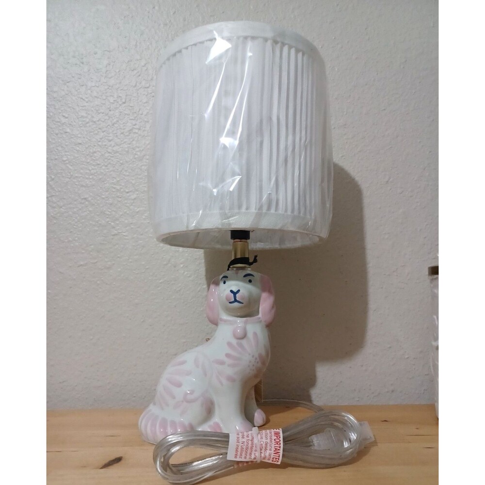 Pink Ceramic Reproduction Staffordshire Dog Figurine Mini Table Lamp NEW